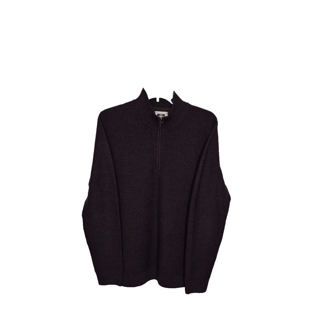 Joseph Abboud Sweater Mens Chest 43 Plum‎ Merino Wool Blend 1/4 Zip  No Sz Tag - Picture 2 of 6
